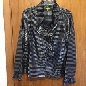 Agora Ruffle Gray/Black Check Blouse  XL